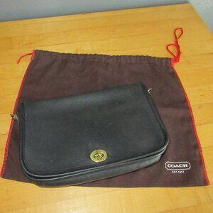 COACH Vintage Black Leather Flap TurnLock Messenger Handbag NO STRAP